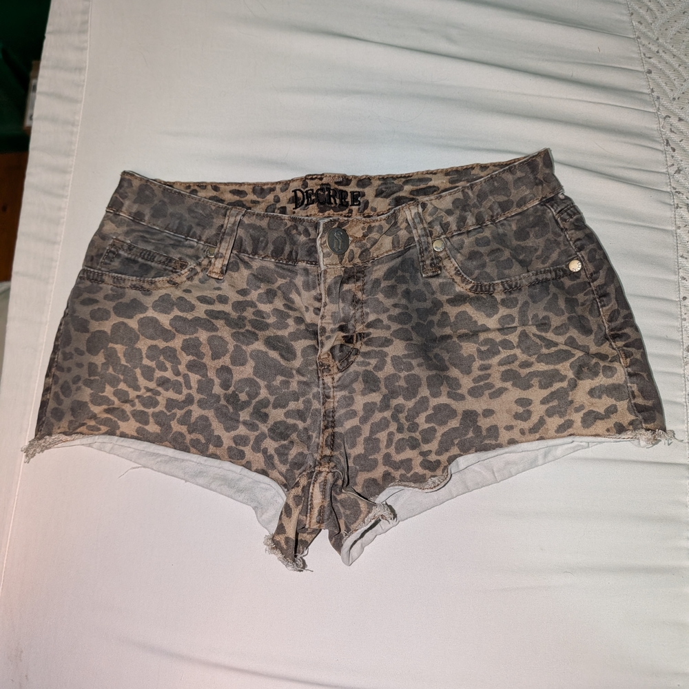 Decree Leopard Print Denim Shorts
